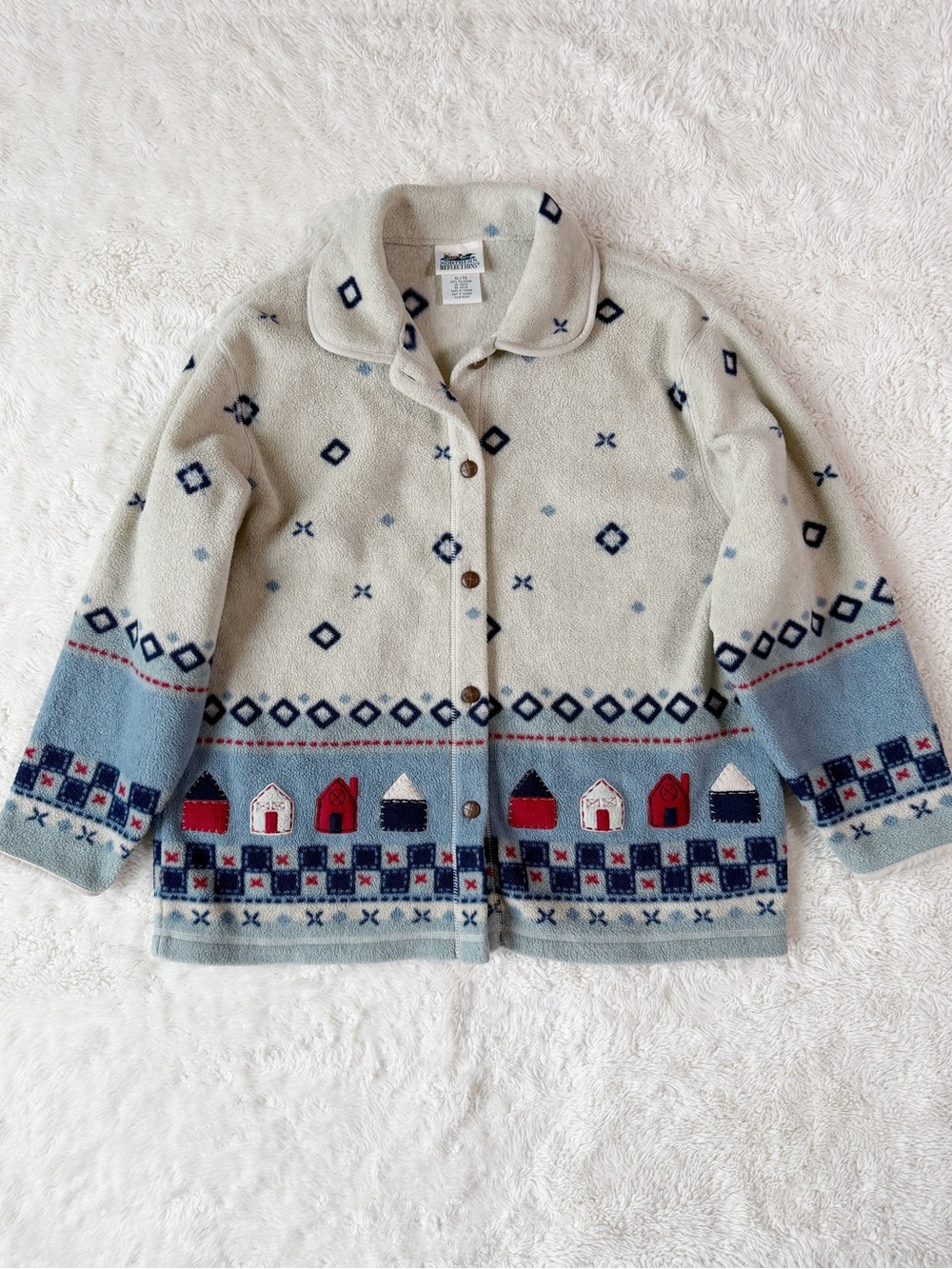 VTG Woman Cream Fleece Country Cottagecore Button Front Relax Sweater Jacket XL - Picture 2 of 7